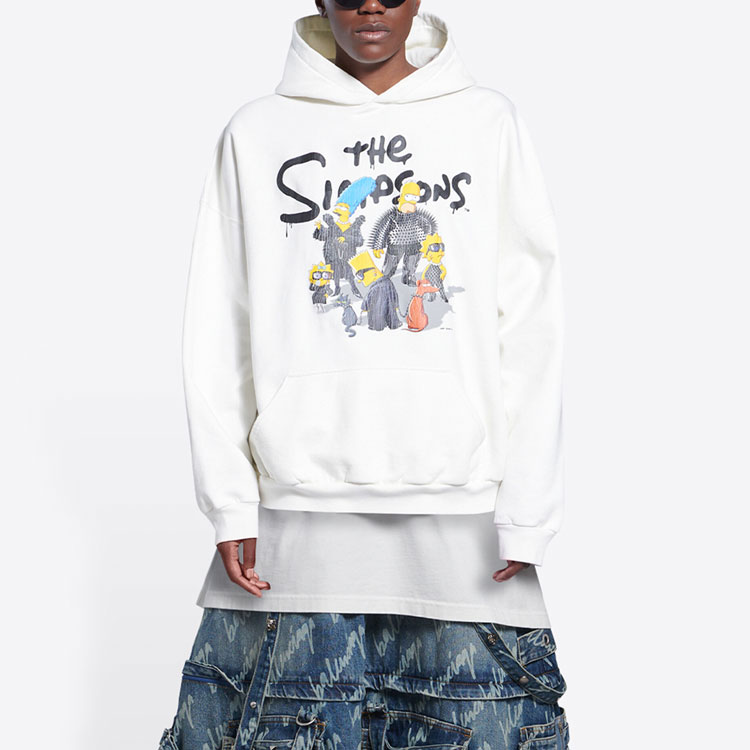 Purchase Balenciaga White Hoodie Letter Cartoon Print Oversized Casual Style. 675003TLVG89016