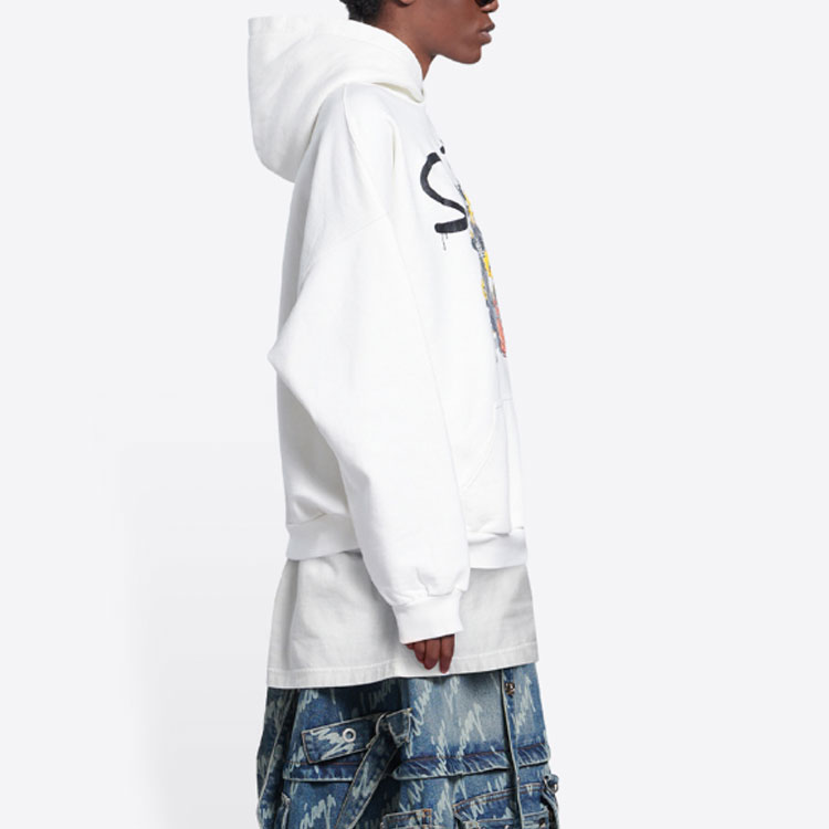 Sizing Balenciaga White Hoodie Letter Cartoon Print Oversized Casual Style. 675003TLVG89016
