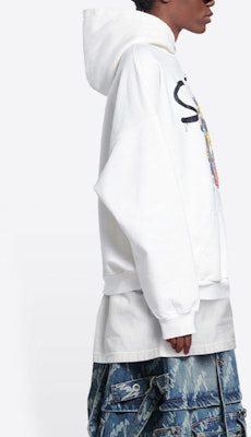 Balenciaga White Hoodie Letter Cartoon Print Oversized Casual Style. 675003TLVG89016 Sizing Balenciaga White Hoodie Letter Cartoon Print Oversized Casual Style. 675003TLVG89016