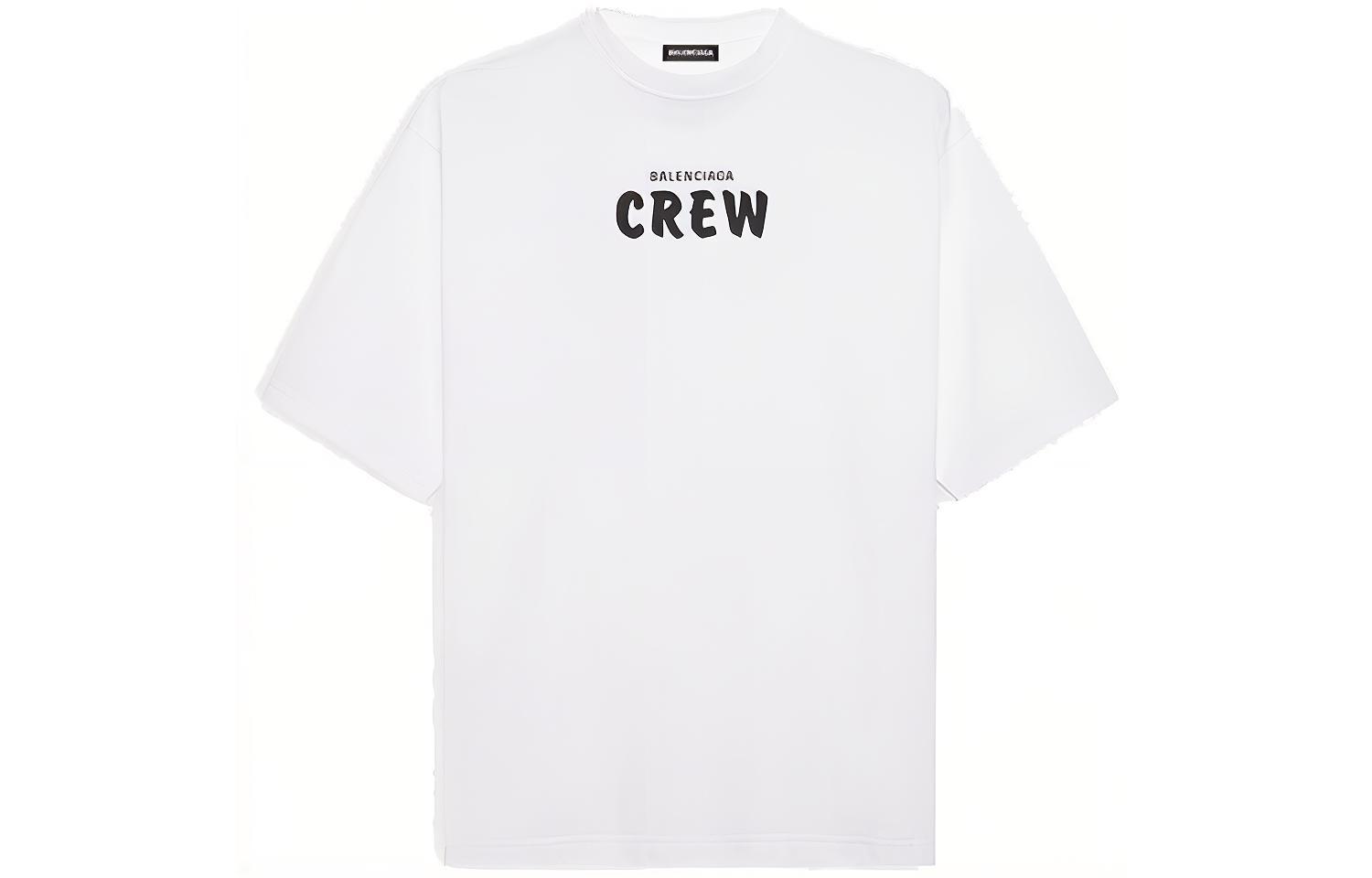 Balenciaga White Letter Print Crewneck T-Shirt Regular Fit 620969TIV749040