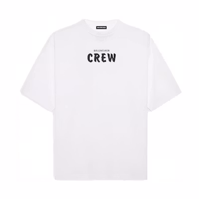 Balenciaga White Letter Print Crewneck T-Shirt Regular Fit 620969TIV749040