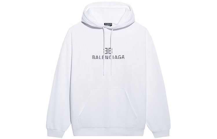 Balenciaga White Letter Print Fleece Drawstring Hoodie Regular Fit. 600583TKVI89040 圖 2