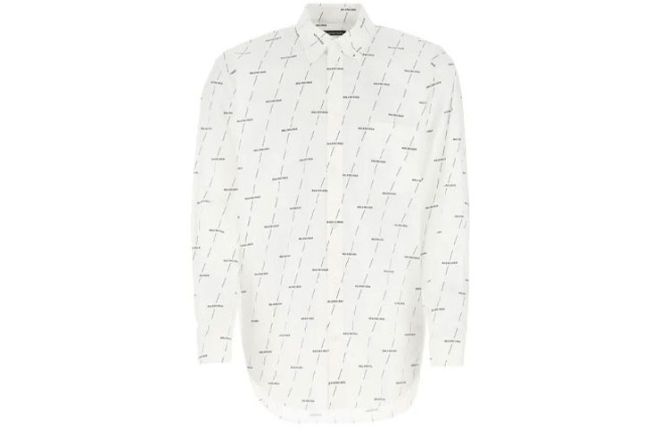 Balenciaga White Letter Print Poplin Long Sleeve Shirt. 534333TJLF39040