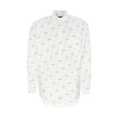 Balenciaga White Letter Print Poplin Long Sleeve Shirt. 534333TJLF39040