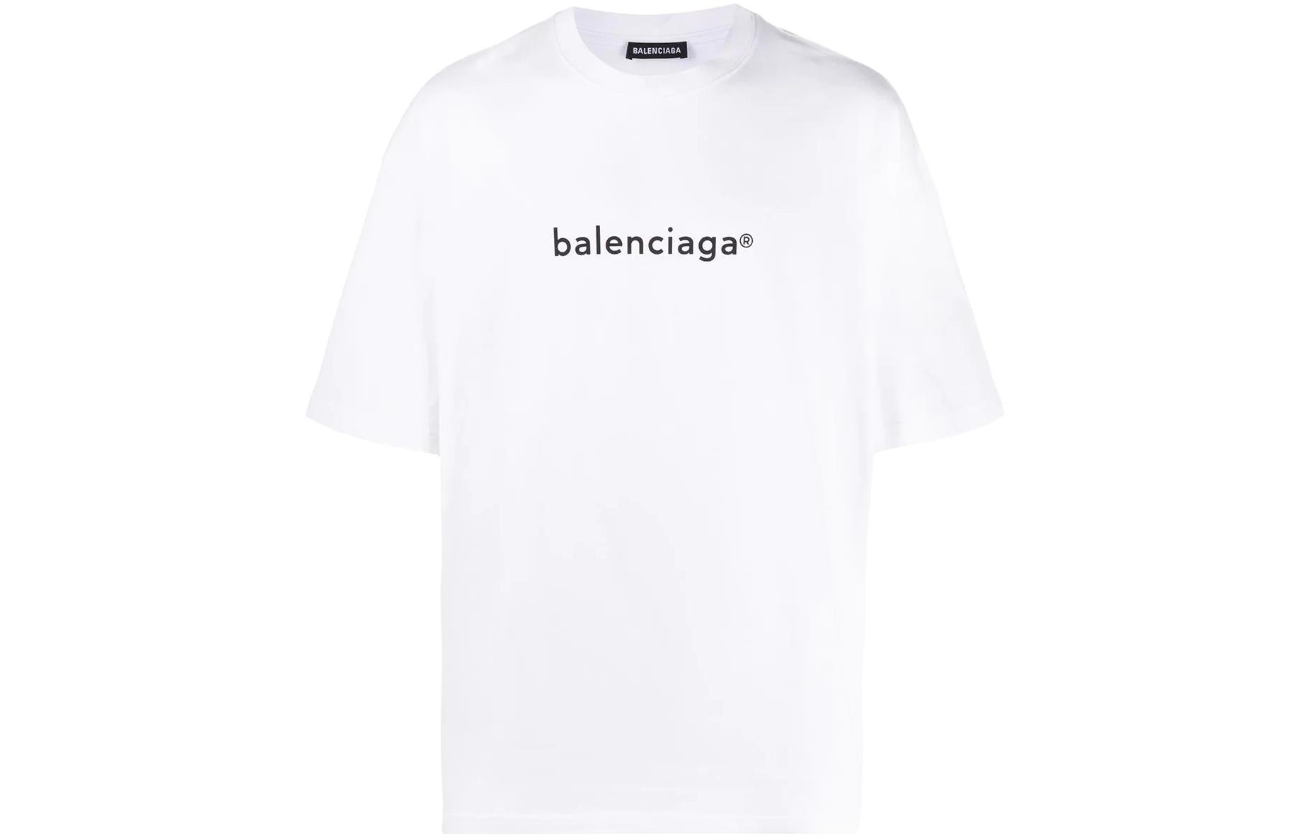 Order Balenciaga White Logo Print Comfortable Short Sleeve T-Shirt 612966TIV549040