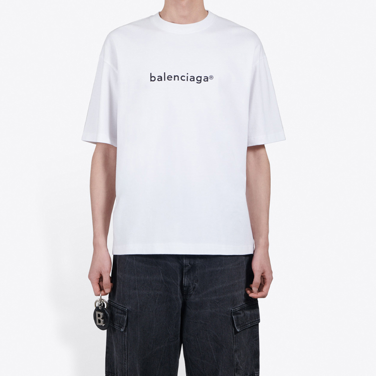 Lookbook Balenciaga White Logo Print Comfortable Short Sleeve T-Shirt 612966TIV549040