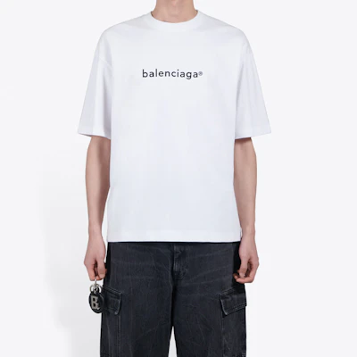 Balenciaga White Logo Print Comfortable Short Sleeve T-Shirt 612966TIV549040 Lookbook Balenciaga White Logo Print Comfortable Short Sleeve T-Shirt 612966TIV549040