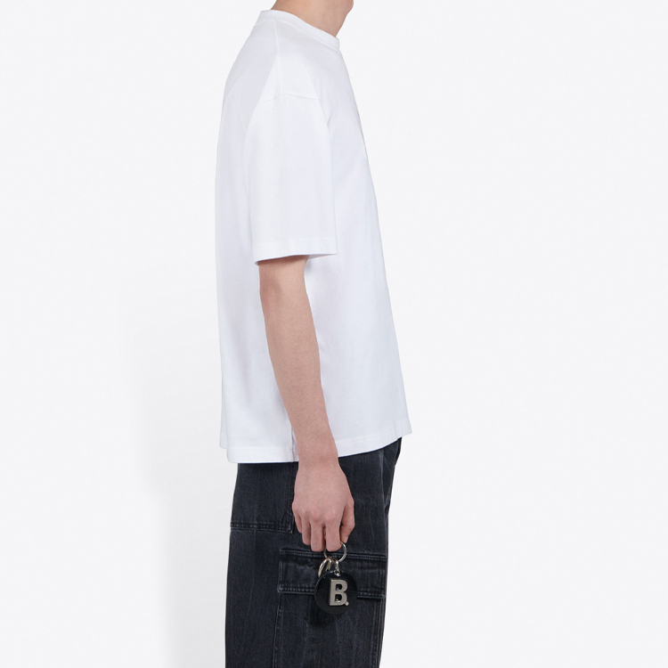 Shop Balenciaga White Logo Print Comfortable Short Sleeve T-Shirt 612966TIV549040