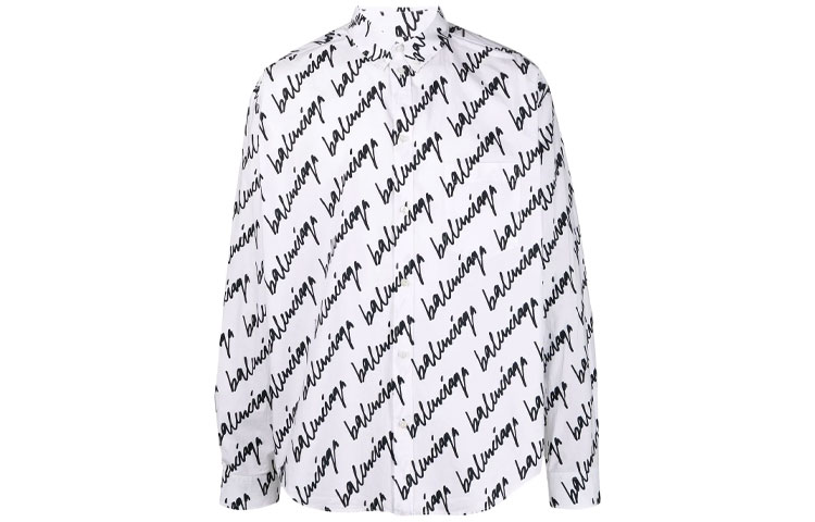 Balenciaga White Logo Print Long Sleeve Shirt Regular Fit 662983TLLJ49040