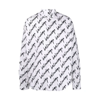 Balenciaga White Logo Print Long Sleeve Shirt Regular Fit 662983TLLJ49040