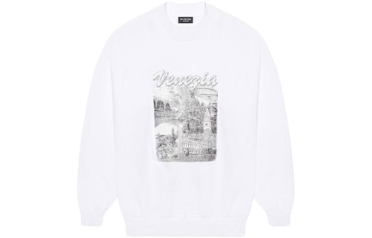 Balenciaga White Logo Print Oversized Crewneck Sweatshirt 652981TKV899094