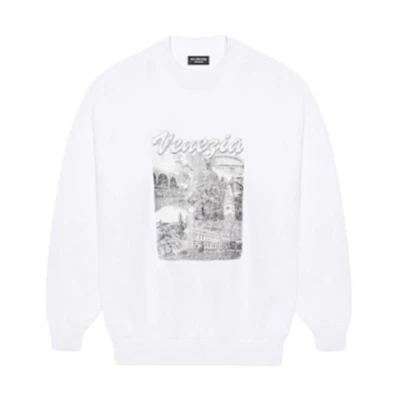 Balenciaga White Logo Print Oversized Crewneck Sweatshirt 652981TKV899094