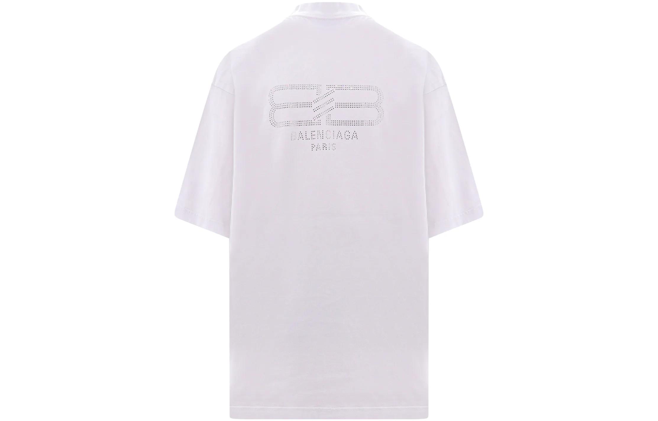 Balenciaga White Round Neck Tee with Rhinestones Unisex Regular Fit. 739784TOVU89012 圖 3