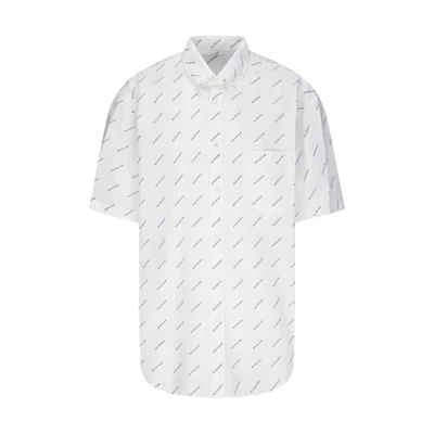 Balenciaga White Short-Sleeve Shirt with Logo Print Regular Fit 534332TBL969040