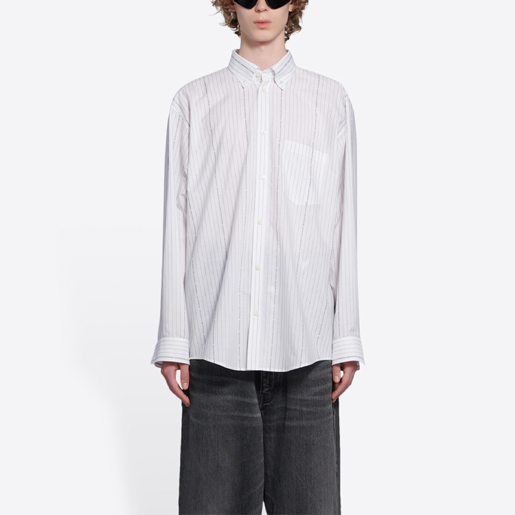 Shop Camisa Balenciaga Blanca de Rayas Manga Larga Ajuste Holgado 662983TKM419040