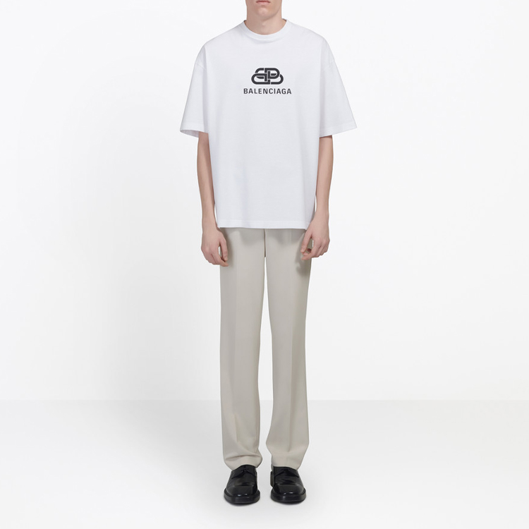 Sizing バレンシアガ メンズ BBロゴ入りホワイトTシャツ クラシックプリント 570803TEV489044