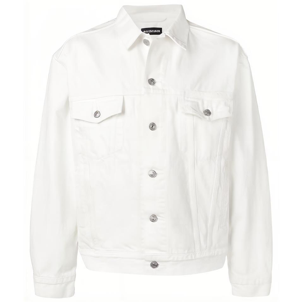 Balenciaga White Washed Denim Jacket with Back Letter Logo. 571322TDW049765