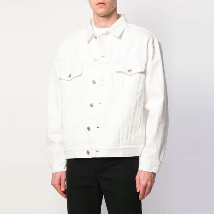 Shop Balenciaga White Washed Denim Jacket with Back Letter Logo. 571322TDW049765