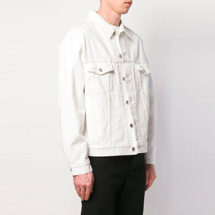 Details for Balenciaga White Washed Denim Jacket with Back Letter Logo. 571322TDW049765