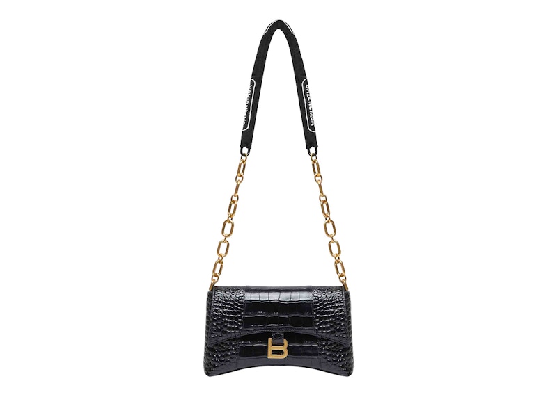 Balenciaga Women's Downtown Shoulder Bag XS Crocodile Embossed Black