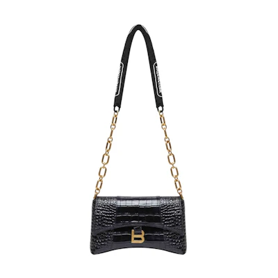 Balenciaga Women's Downtown Shoulder Bag XS Crocodile Embossed Black