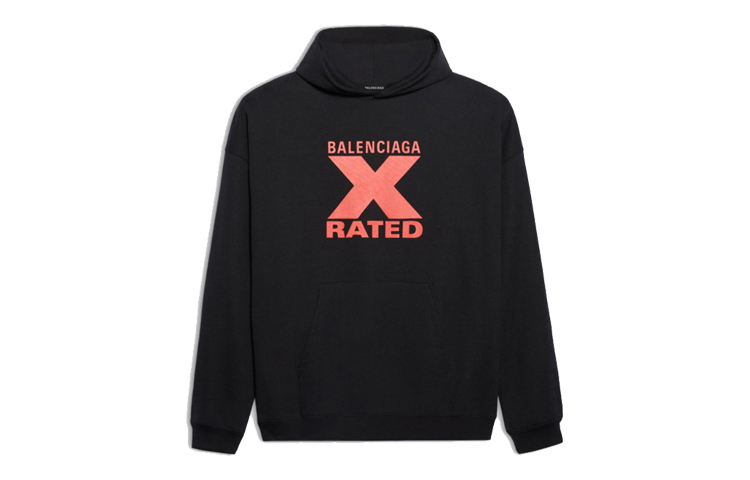 Balenciaga X-Rated Logo Hoodie Black for Men Regular Fit 620973TIVA81076