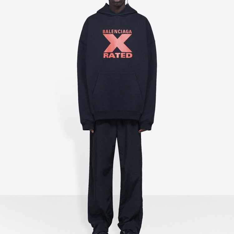 Balenciaga X-Rated Logo Hoodie Black for Men Regular Fit 620973TIVA81076 圖 4