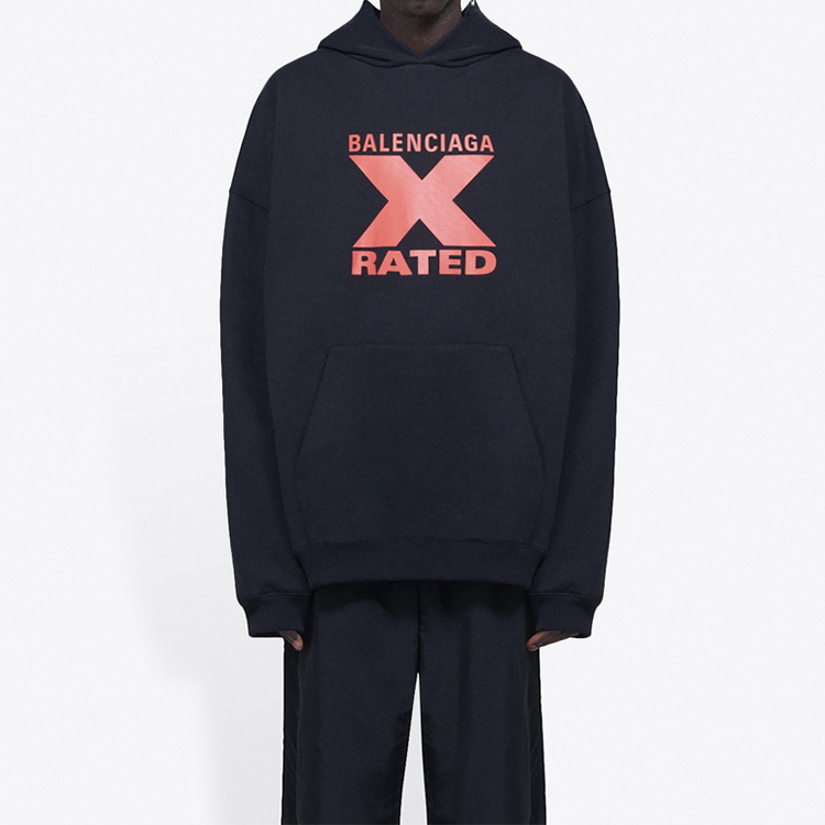 Balenciaga X-Rated Logo Hoodie Black for Men Regular Fit 620973TIVA81076 圖 7
