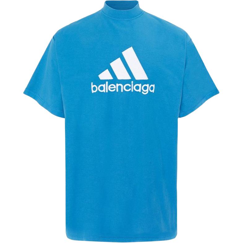 Balenciaga adidas  Blue Logo Print Loose Fit Sports T-Shirt. 731769TNVP34024