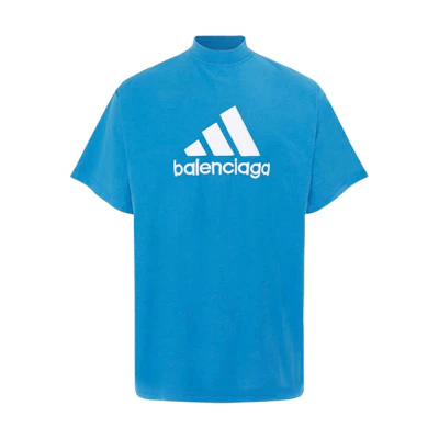 Balenciaga adidas Blue Logo Print Loose Fit Sports T-Shirt. 731769TNVP34024