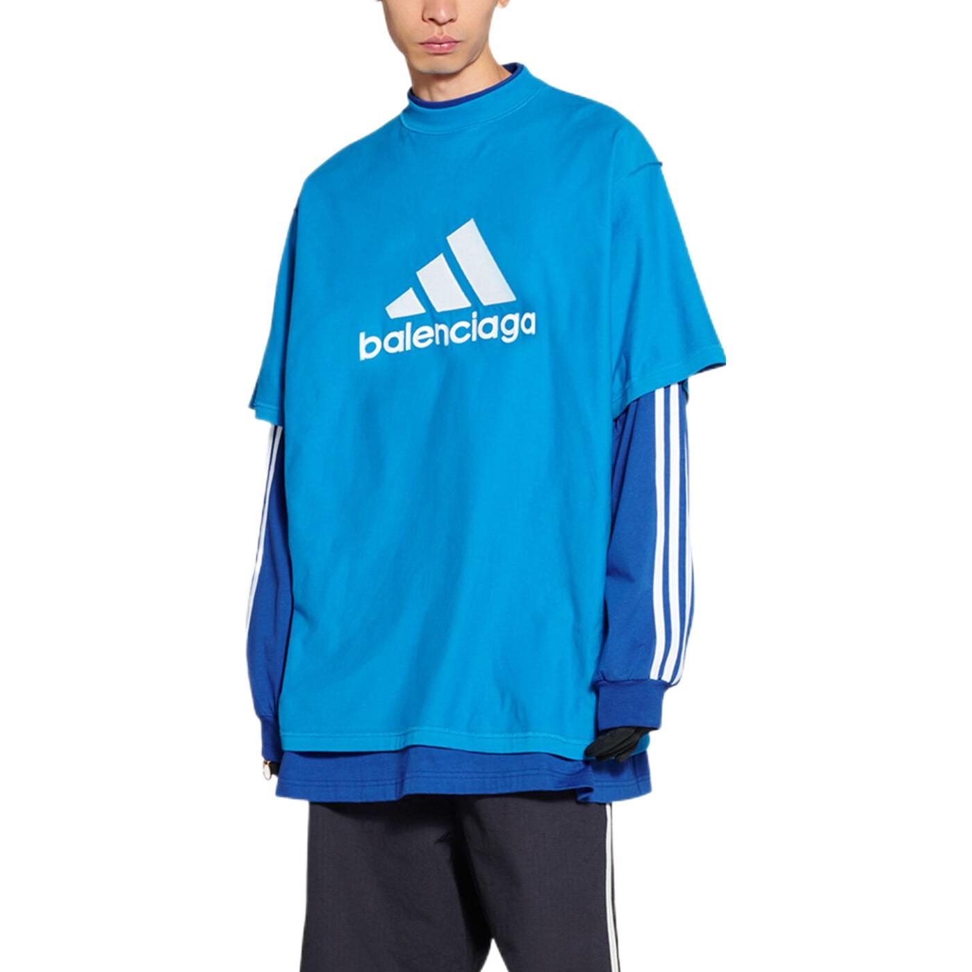 Balenciaga adidas  Blue Logo Print Loose Fit Sports T-Shirt. 731769TNVP34024 圖 4