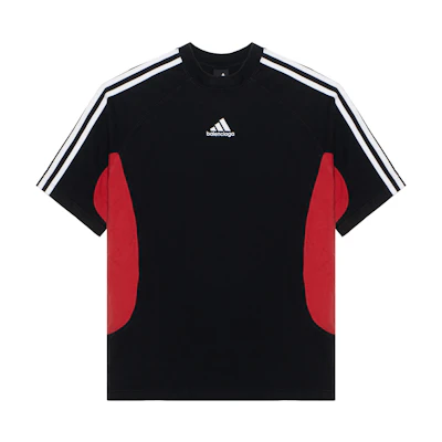 Balenciaga Adidas Logo Print Striped Trim Crewneck T-Shirt Black. 712401TNVA61003