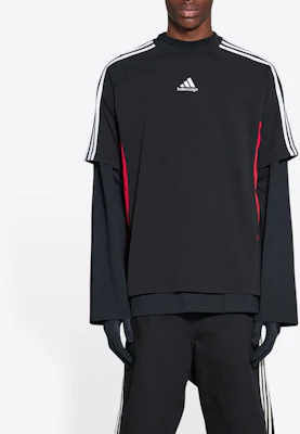Balenciaga x Adidas Logo Print Striped Trim Crewneck T-Shirt Black. 712401TNVA61003 Shop Balenciaga x Adidas Logo Print Striped Trim Crewneck T-Shirt Black. 712401TNVA61003