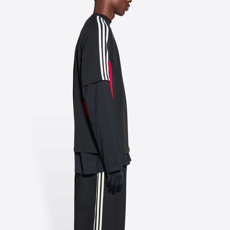 Details for Balenciaga x Adidas  Logo Print Striped Trim Crewneck T-Shirt Black. 712401TNVA61003