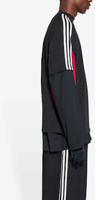 Balenciaga x Adidas Logo Print Striped Trim Crewneck T-Shirt Black. 712401TNVA61003 Details for Balenciaga x Adidas Logo Print Striped Trim Crewneck T-Shirt Black. 712401TNVA61003
