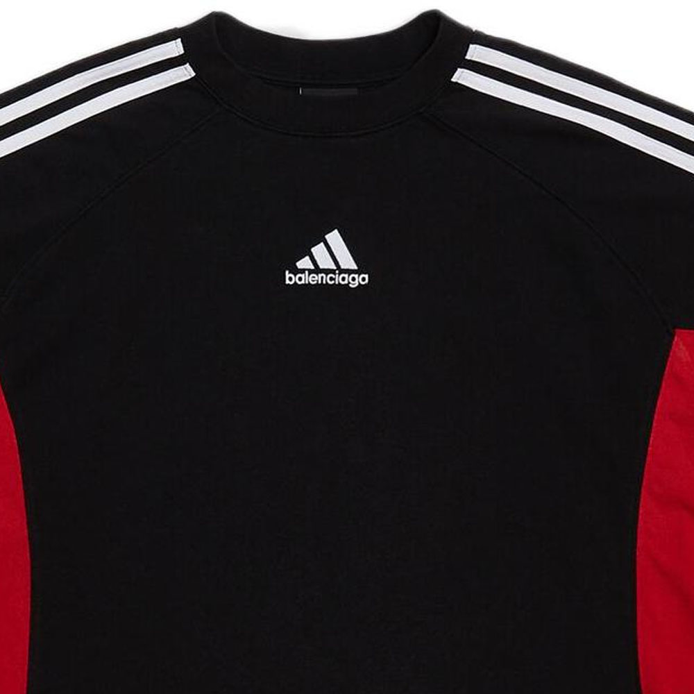 Cheap Balenciaga x Adidas  Logo Print Striped Trim Crewneck T-Shirt Black. 712401TNVA61003