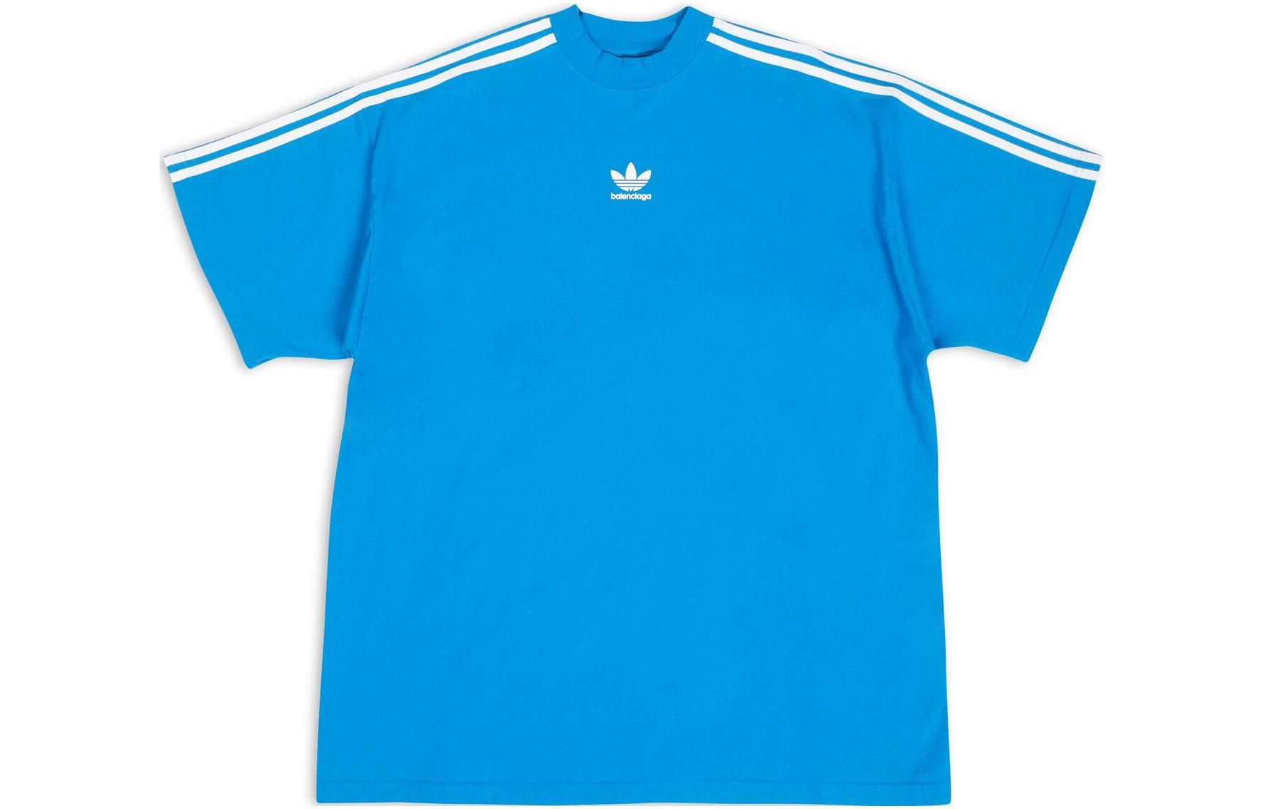 Balenciaga x Adidas FW22  Blue 3-Stripes Logo Loose Fit T-Shirt. 739101TNVA64026