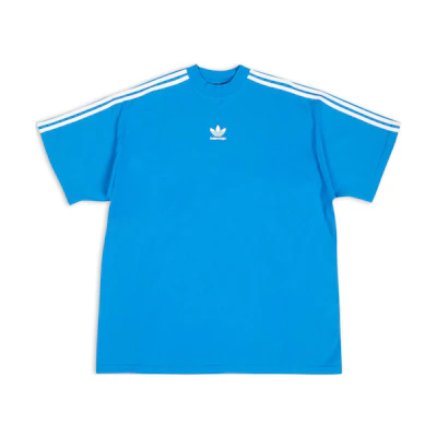Balenciaga Adidas FW22 Blue 3-Stripes Logo Loose Fit T-Shirt. 739101TNVA64026