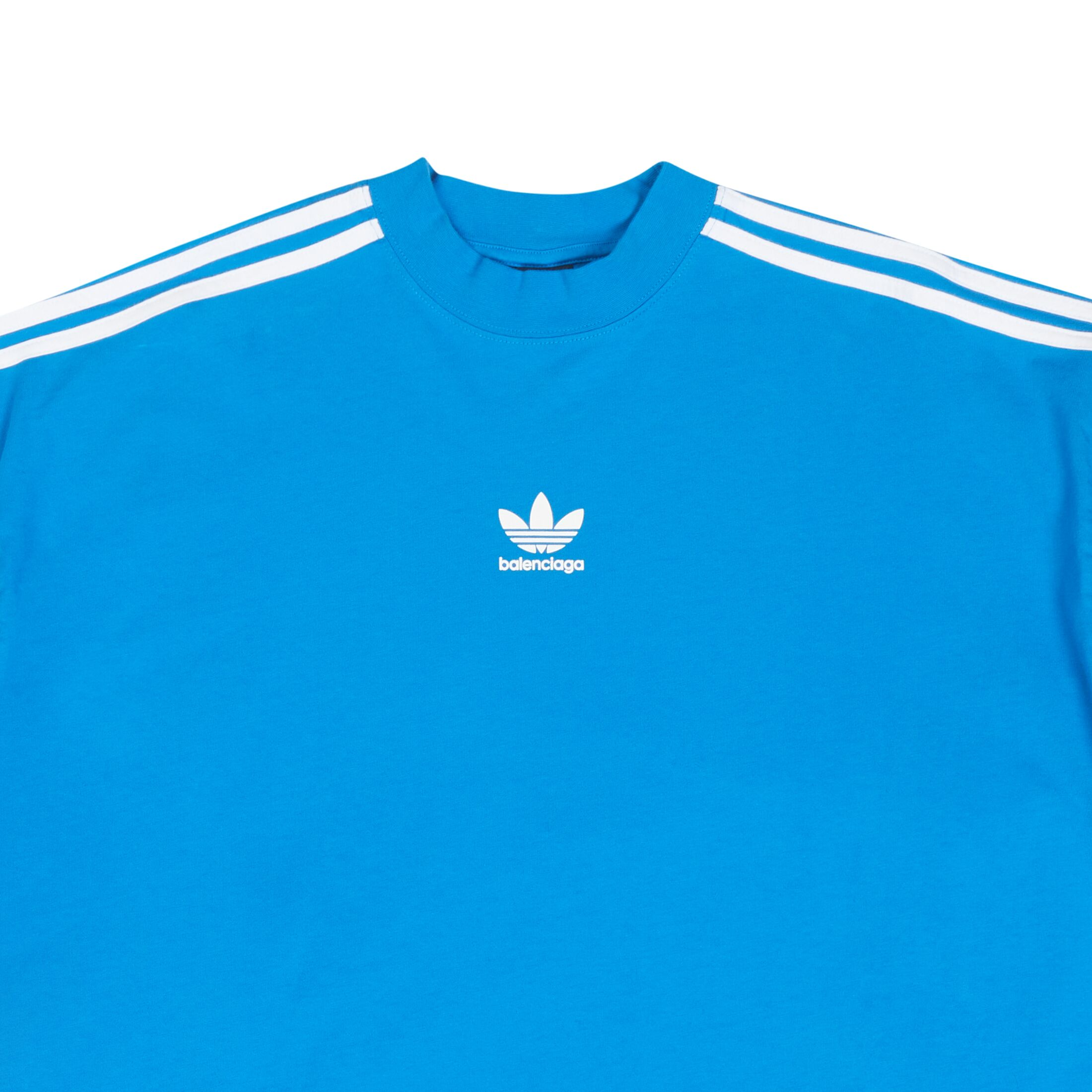 Details for Camiseta Balenciaga x Adidas FW22 Azul Logo 3 Rayas Corte Holgado. 739101TNVA64026