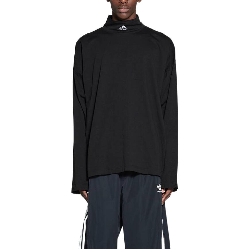 Details for バレンシアガ x アディダス FW22 ブラック ロゴプリント タートルネック 長袖Tシャツ 724591TNVP81070
