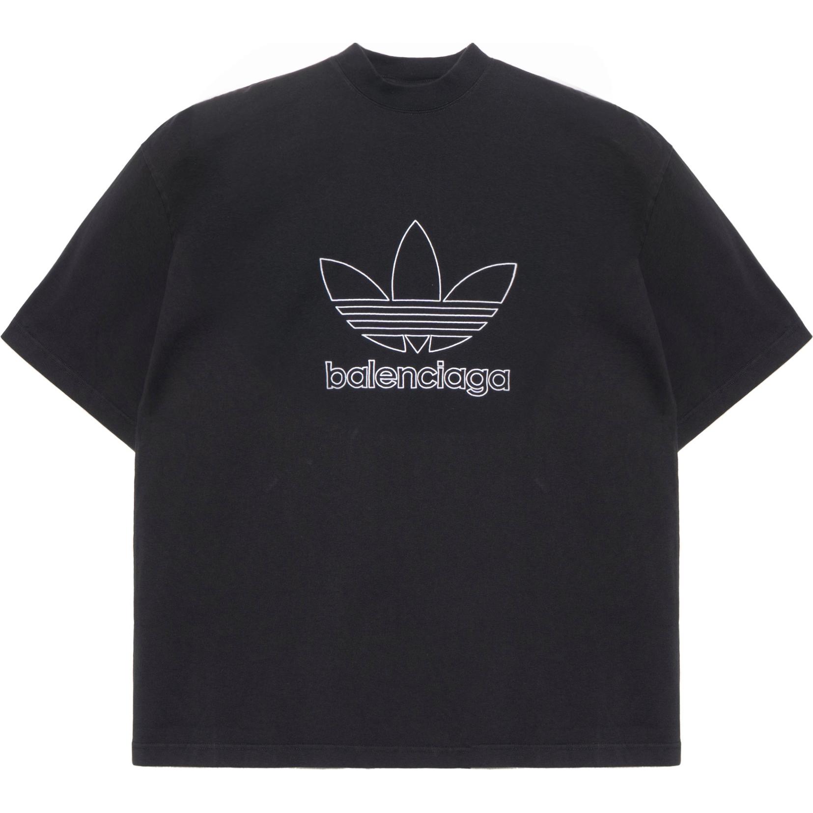 Balenciaga x adidas FW22 Logo Embroidered Relaxed Fit Black T-Shirt for Men 723976TNVN81070