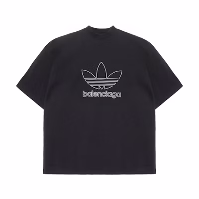 Balenciaga adidas FW22 Logo Embroidered Relaxed Fit Black T-Shirt for Men 723976TNVN81070