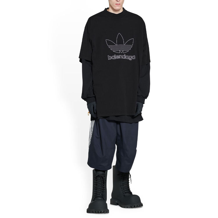 Purchase Balenciaga x adidas FW22 刺繡標誌寬鬆版型黑色男士T恤 723976TNVN81070