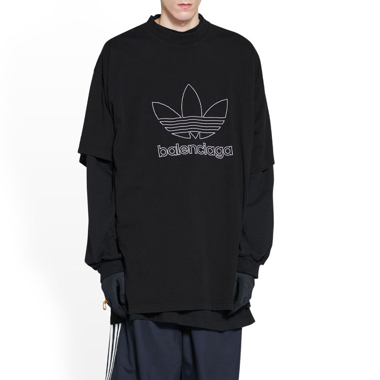 Details for Balenciaga x adidas FW22 刺繡標誌寬鬆版型黑色男士T恤 723976TNVN81070