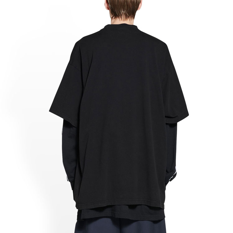 Sizing Balenciaga x adidas FW22 刺繡標誌寬鬆版型黑色男士T恤 723976TNVN81070