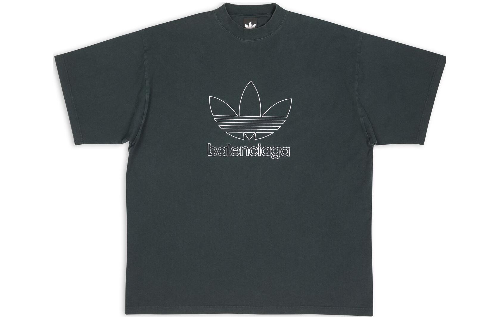 Balenciaga Adidas FW22 Logo Print Unisex Loose Fit T-Shirt in Dark Green. 723976TNVN83775