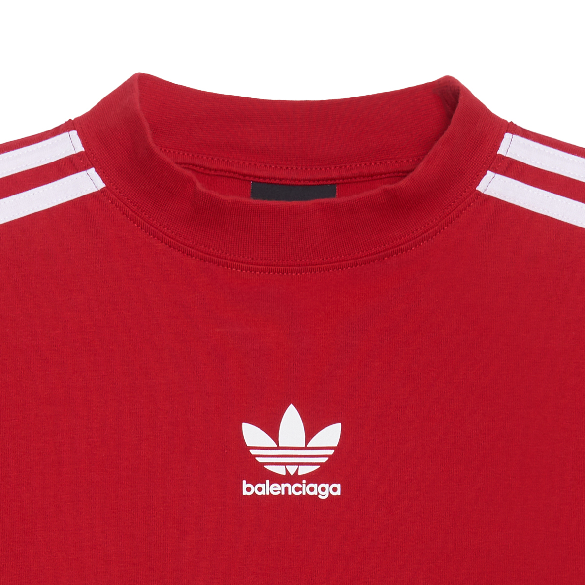 Shop 巴黎世家 x 阿迪达斯 FW22 红色三条纹Logo印花宽松版男士T恤 739101TNVA66542