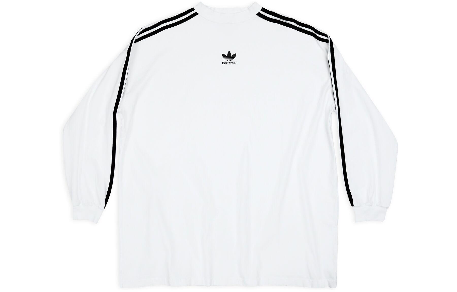 Order Balenciaga x adidas FW22 Striped Logo Crewneck Relaxed Long Sleeve Tee Unisex White 728789TNVA61156