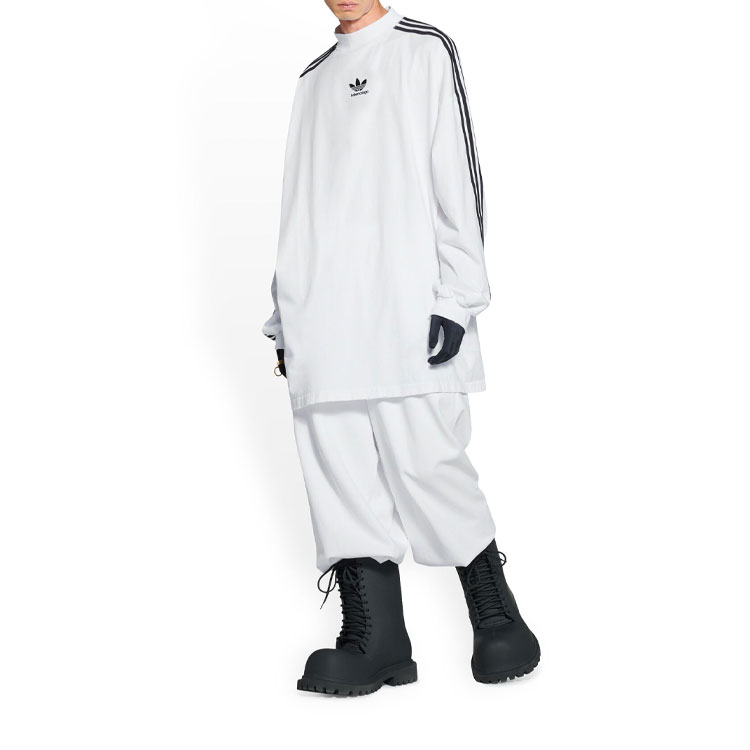 Shop Balenciaga x adidas FW22 Striped Logo Crewneck Relaxed Long Sleeve Tee Unisex White 728789TNVA61156