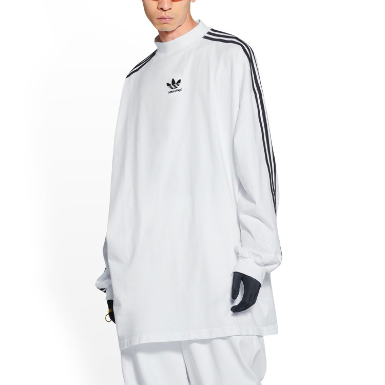 Purchase Balenciaga x adidas FW22 Striped Logo Crewneck Relaxed Long Sleeve Tee Unisex White 728789TNVA61156